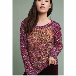 Anthropologie MOTH Multicolor Chunky Knit Sweater Size Small Wool Mohair Italy